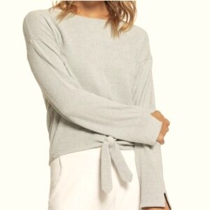 Barefoot Dreams Cozychic Ultra Lite Tie Front Soft Gray Top Medium
